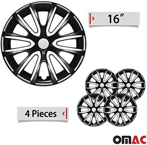 Hubcaps OMAC 16 инчи за Toyota Corolla црни и бели 4 компјутери. Покривање на бандажи на тркалото - капачиња за центри - Замена на надворешната