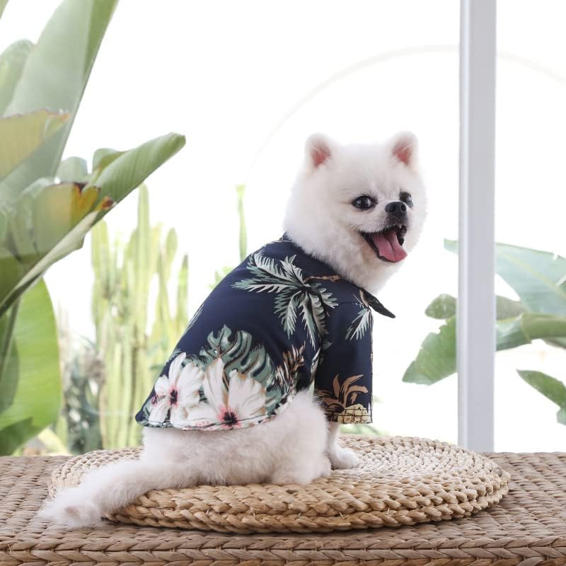 Secodrout Hawaii Style Cloral Dog Burts, миленичиња летни маици дише ладна облека Хавајски кошули за големи кучиња и сопственици