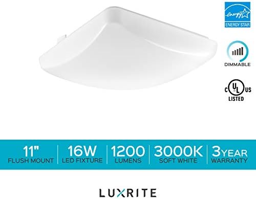 Luxrite 11 инчи квадратни предводени светло за светло за плантирање на таванот, 16W, 1200 лумени, 3000k мека бела затемнета, модерна
