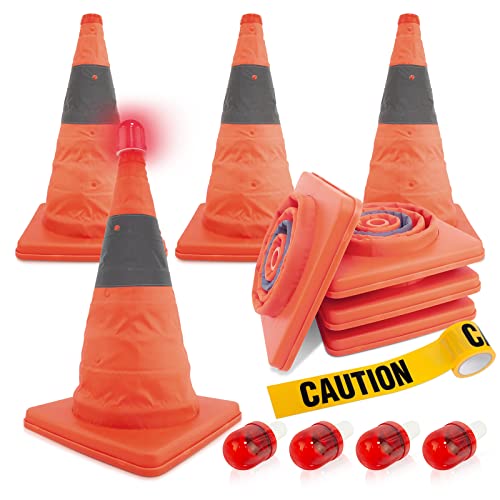 Конуси за безбедност на портокал 【4 пакувања】 18 инчи ”склопувачки конуси за безбедност во сообраќајот, мулти-намени што се појавуваат