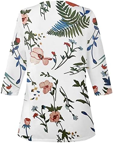 Обични врвови на туника за жени облечени V вратот чипка маица трендовски цветни печатени 3/4 ракави блузи летни кошули