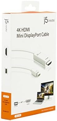 J5Create Mini DisplayPort до 4K HDMI кабел- Поддржува до 4K x 2K @ 30Hz & 3D видео формати преку HDMI | 6 ft адаптер | Компатибилен со Windows, Mac, лаптопи, итн.