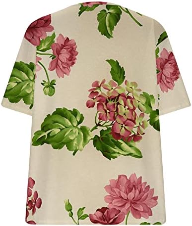 Плус големина на врвови за жени летни кошули со кратки ракави маички маички врзани кошула за боја, обична лабава вклопена екипаж