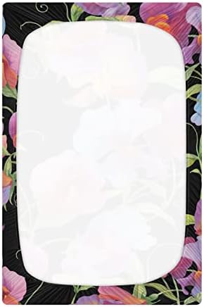Алаза сладок грашок цветни чаршафи со цветни креветчиња опремени со басинет за момчиња бебе девојчиња, стандардна големина 52 x 28 инчи