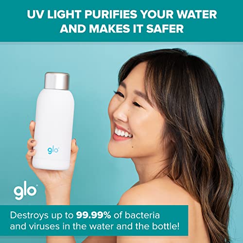 GLO - УВ шише за прочистување на вода | Елиминира лош мирис и вкус | Двојна изолација од не'рѓосувачки челик БПА бесплатно 400ml | Ја чува