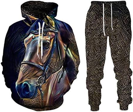 Воен коњ 3Д животински печатени панталони панталони костум за машки обични sweshirt pullover men tranksuit сет
