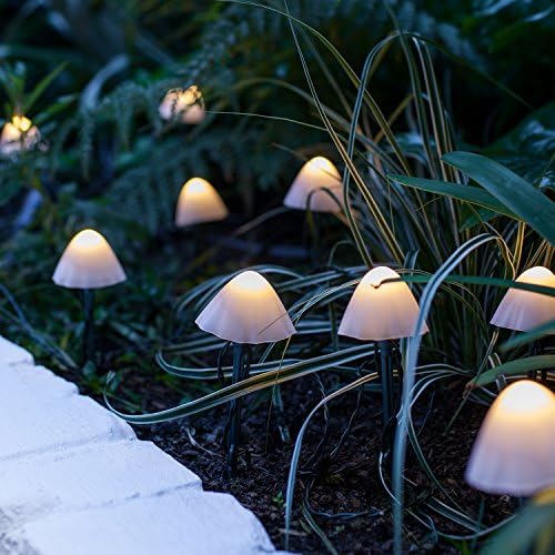 Lights4Fun, Inc. сет од 12 соларни напојувани мини печурки Toadstool LED на отворено водоотпорен градинарски патека пејзаж светла