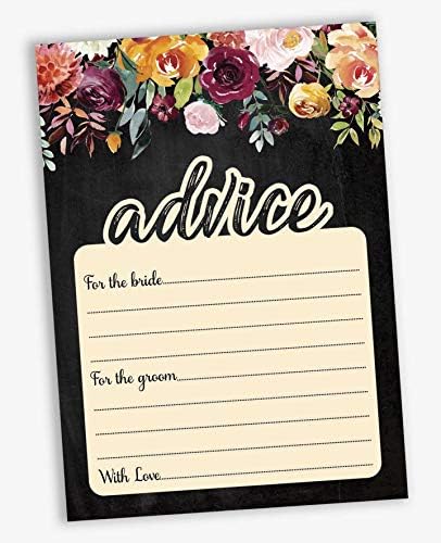 InkDotpot сет од 50 совети за невестата и младоженецот Црн цветни картички за свадбени активности за свадбени активности, алтернативна
