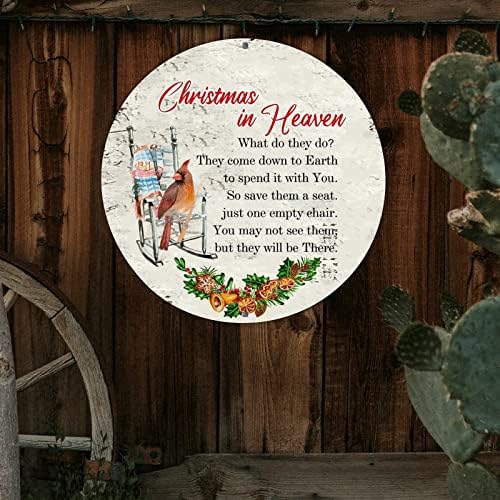 Добредојдовте знак Божиќ во небото, кружен алуминиумски знак стол Црвена птица милето за венец, здраво зимски wallиден декор, уметнички