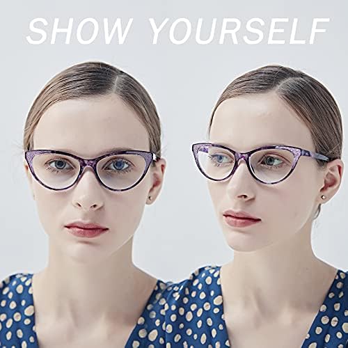 Ytdbns очила за читање жени cateye +1,5-2 пар компјутерски сини светло блокирање на очила Читатели ултра лесни очила го намалуваат