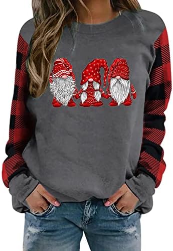 Christmasенски божиќни врвови и блузи, женски божиќни карирани карирани печатени ракави за џемпери, маичка за џемпери долги преовладувања