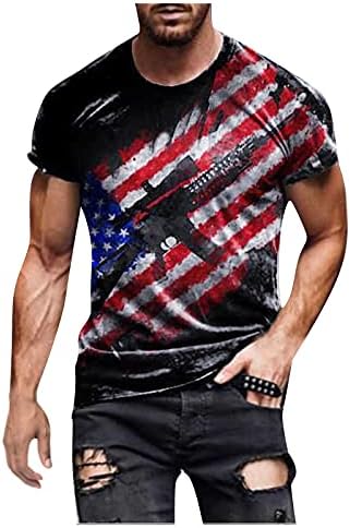 Американско знаме класично вклопување маица за мажи starsвезди и ленти со кратки ракави патриотски мускулен тренинг атлетика атлетики врвови