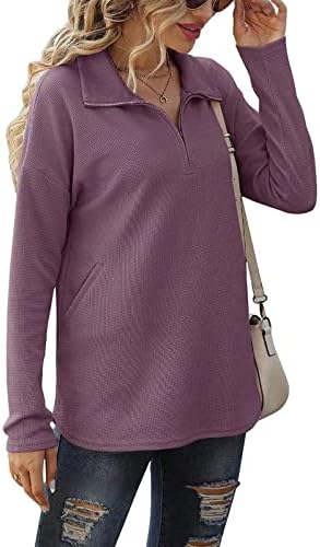 Womenенски четвртина патент џемпер со долги ракави преголеми странични плетени плетени џемпери за џемпери гроздобер тинејџерски џемпери