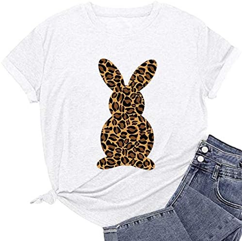 Womenенски велигденски зајаче леопард печати маица обични лабави графички маички о-вратот за кратки ракави маици врвови за одмор
