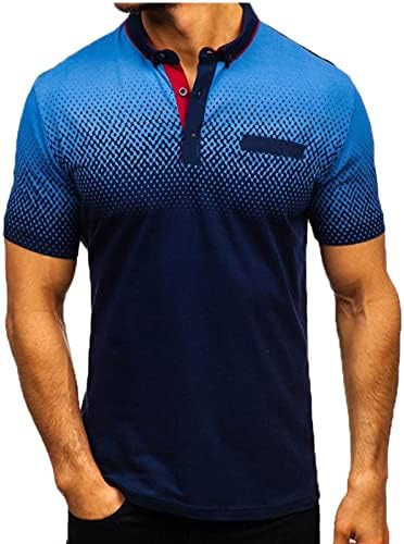 Машки голф Поло маички со кратки ракави пулвер 3Д градиент тениски маици Атлетик собрани врвови на мускулите спорт Jerseyерси морнарица