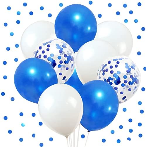 Кралските сини балони, сини балони на конфети и бели балони за забавна декорација свадба бебешки туш за матура декорација.12 инчи
