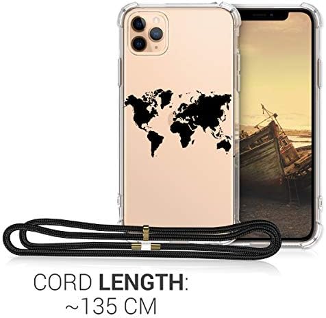CWMobile Crossbody Case компатибилен со Apple iPhone 11 Pro Max Case Case - Travel Oction Black/Transparent