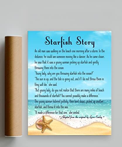 16x20 Постер за приказната за starвездени риби, голема starвездена wallидна уметност; инспиративна wallидна уметност на плажа; печатење на наутичка песна; Лорен Ајзели Цитат;