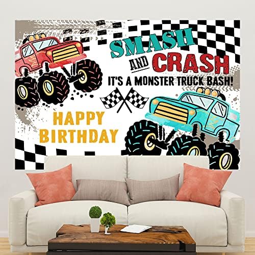 Ticuenicoa 5 × 3ft Truck Theated Chation The Resident Party Backdrop Monster Boys Kids Happy Rodendation Backgraphy Photography Jam Burning Flame Car Grave Digger Party Decorations Banner Photo штанд рекви