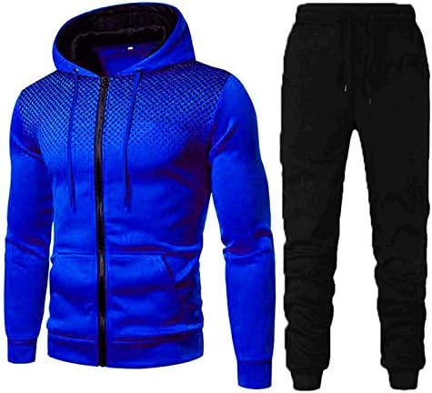 Худи машки и панталони Зимски спојници за џемпери фитнес со точки кои се случајни спортски шорцеви костуми за мажи сини