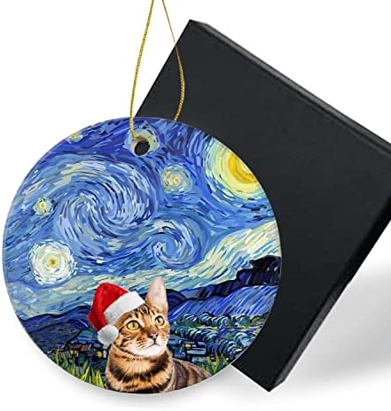 Тигар мачка Божиќни керамички украси 2022-starвездички ноќен животински празник присутни Божиќни украси на дрво, слатко животно украси украс,
