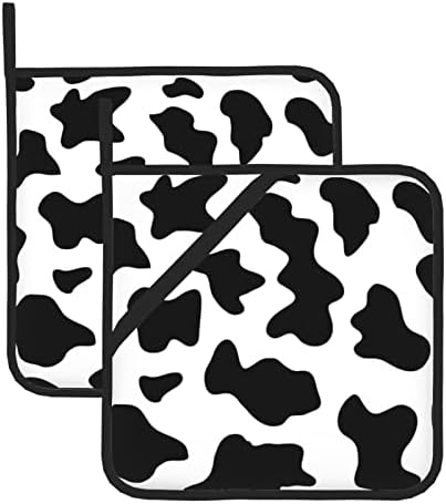 Црно -бела крава печати 2 држачи за садови за кујнски држачи за отпорни на топлина поставуваат држачи за садови за топла влошки за готвење