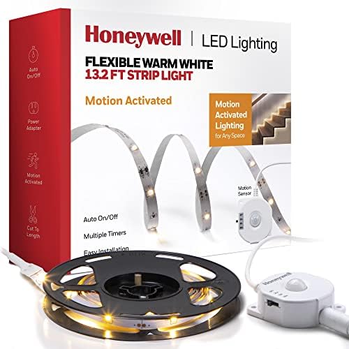 Honeywell 13.2 ft Движење Активира Флексибилни LED Топла Бела Лента Светлина За Дома Декор, Амбиент Под Кабинетот Осветлување, Со Адаптер