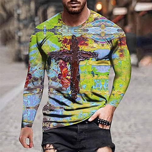 Xxbr mens noverty маица долг ракав Исус вкрстена вера обичен спортски моден христијански крст графички печати врвови со качулки со качулки со