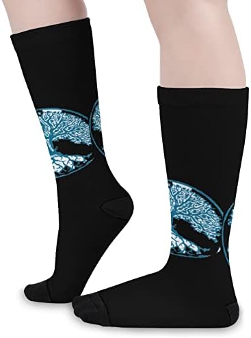 Дрво на животот Јин Јанг Уметнички симбол Печатено чорапи за појавување на бои Атлетски колени високи чорапи за жени мажи