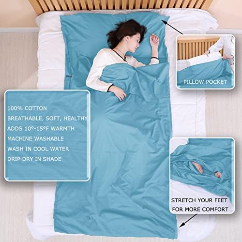 Exermil памучна вреќа за спиење со целокупни патенти, 87 ”x43” големи листови за спиење за хотели, патувања и кампување,