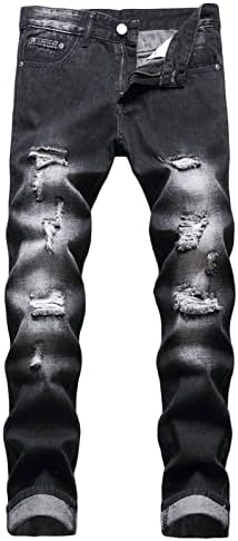 Машки гроздобер уништени слаби фармерки искинати потресени тенок фит тексас панталони се протегаат директно измиен џин со дупки