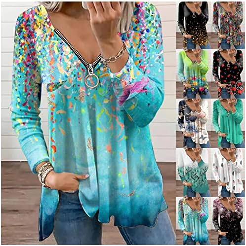 Женски врвови за туника да се носат со хеланки цветни печатени проточни плети маички со патент v-врат плус блузи на блузи врвови