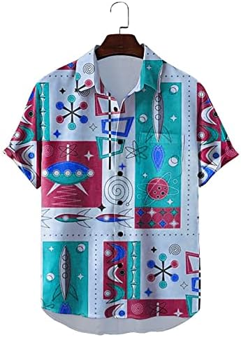 Машки хавајски кошули Тандард-фит ретро копче надолу во куглање кошули плажа кошули Марди Грас празнични карневалски кошули l-Blue
