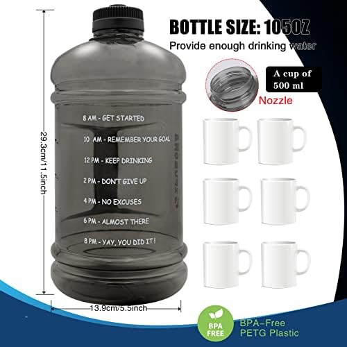 Gifubowa Big 3 литарски мотивационо шише со вода со време на обележување - БПА бесплатно 3L голем искривен вода за лепење на вода дневно
