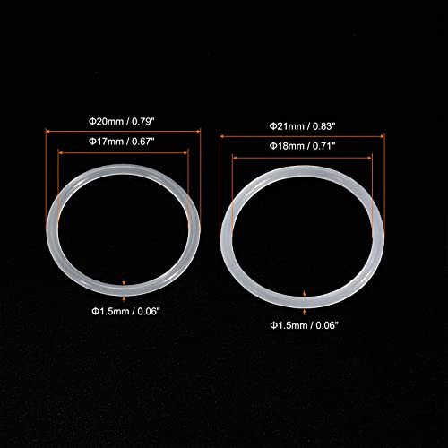 Meccanixity силиконски O-прстени, 20x17x1.5mm 21x18x1.5mm Vmq запечатува запечатување за заптивки за поправка на цевки за вентили, бела 60 во 1 сет
