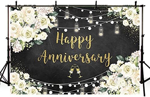 Испрати испрати 10x7ft црно -златно цветна среќна годишнина од позадината на таблата со цвеќиња на цвеќиња на 10 години 50 -та свадба