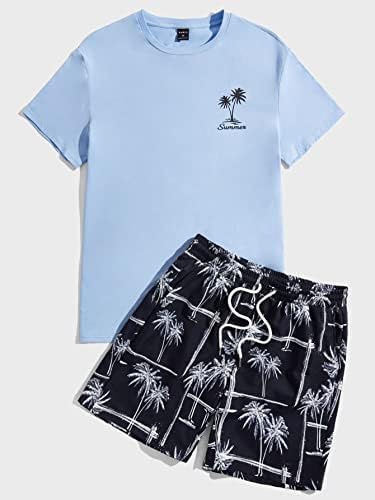 Fioxa Облека со две парчиња за мажи Тропски и букви графички мета и шорцеви за половината за влечење