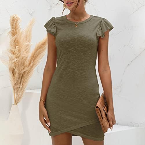 Letulенски летен моден обичен случај со цврста боја, неправилен тенок памучен фустан од памук