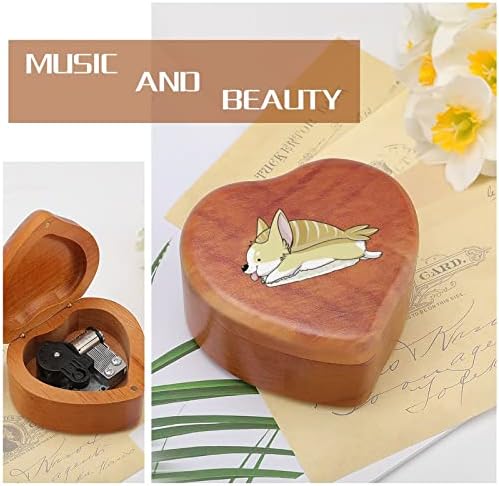 Суши Сашими Корги Гроздобер Дрвен часовник Музички кутија во облик на срцева кутија во облик на подароци за lубовници за семејни пријатели