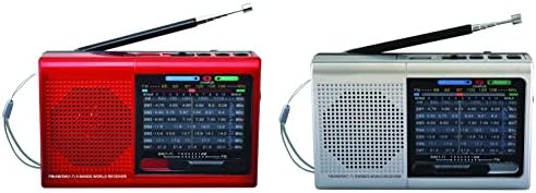 Supersonic 9 Band Bluetooth радио со AM/FM и SW1-7, Red & Supersonic 9 Band Bluetooth радио со AM/FM и SW1-7, Sliver