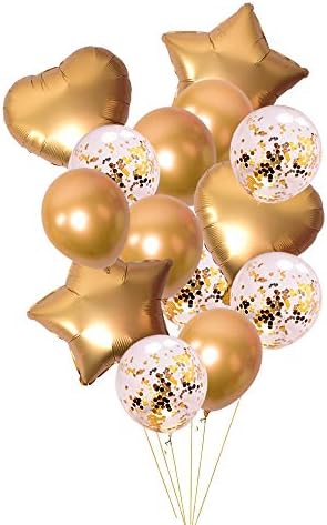 Златни Конфети Латекс Балони Поставете Метална Фолија Балон Декорација За Роденденска Забава 14 парчиња/пакување