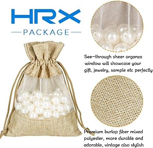 HRX пакетот Burlap Sheer Bags 5x7 инчи, 12 парчиња јута ткаенина за подароци торбички торбички торбички за бонбони свадбени забави.