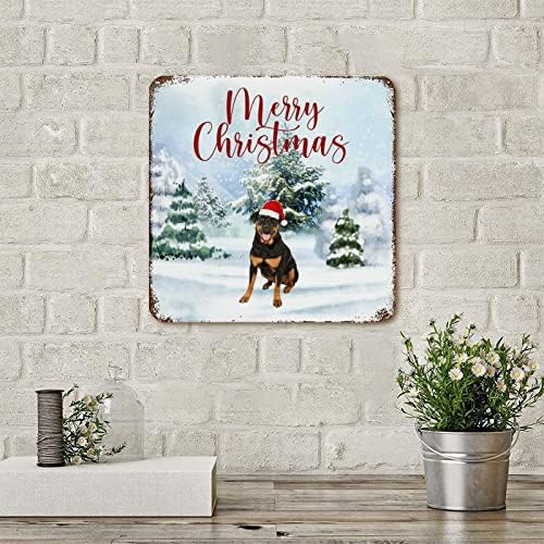 Среќно Божиќно куче со капа гроздобер метален знак Плакета метална уметност печати знак смешен паб на вратата за Божиќ, фарма куќа отворена фарма куќа украс декор 1