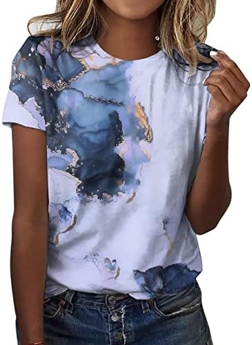 Adpanенски жени дневно лето печатење на врвови на резервоарот за вратот на кратки ракави кошули за тренингот случајна мека памучна маичка со