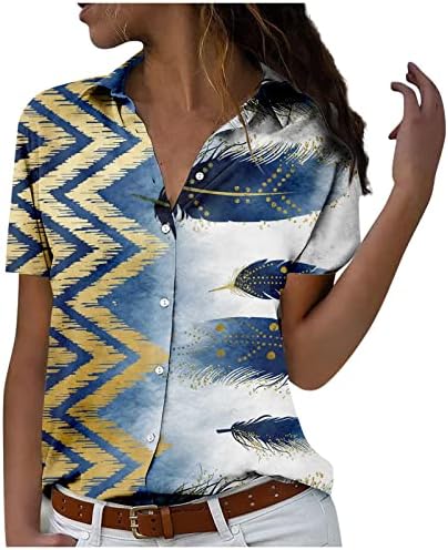 Кошули за жени, шарени пердуви печатени женски врвови за пролетна и летна необична кошула за одмор