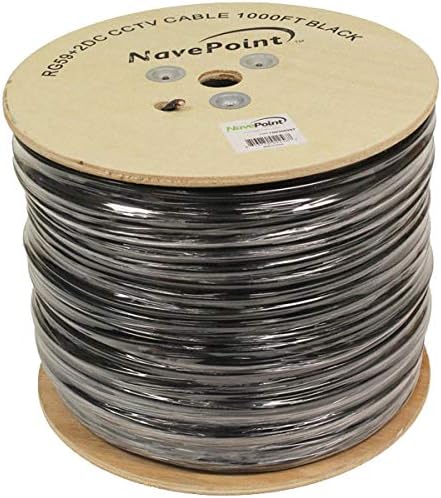 NavePoint 1000ft RG59 SiAMESE CCTV Combo Coaxial RG59 20 AWG VIDEO + 18/2 18 AWG Power Bulk Wire Security Camera Video Cable Black