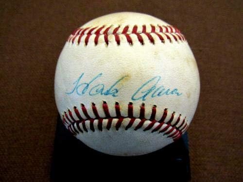 Hank Aaron Braves Hof потпишано авто -спалдинг игра користена Feeney Baseball JSA LOA - MLB игра користена бејзбол