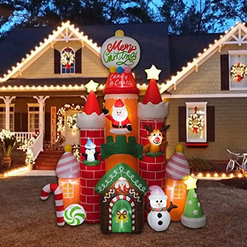 Надвор од вашите мисли Божиќ 10 -тина надувување на замокот со бонбони со ирваси на Дедо Мраз, пингвин снежен човек, Божиќно дрво starвезда