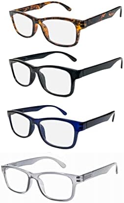 4 пакет класични очила за читање на сина светлина - читатели отпорни на гребење за мажи и жени