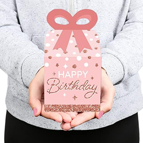 Голема точка на среќа розово розово злато роденден - кутии за подароци за квадратни фаворити - кутии за лак за среќа на роденден -